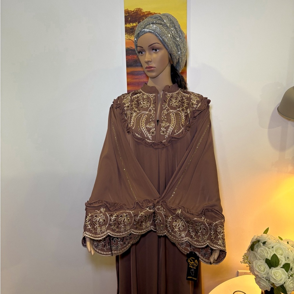 Elegant Brown Embroidered Eid Abaya